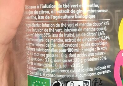 Thé Vert Glacé Bio Menthe, Citron, Gingembre